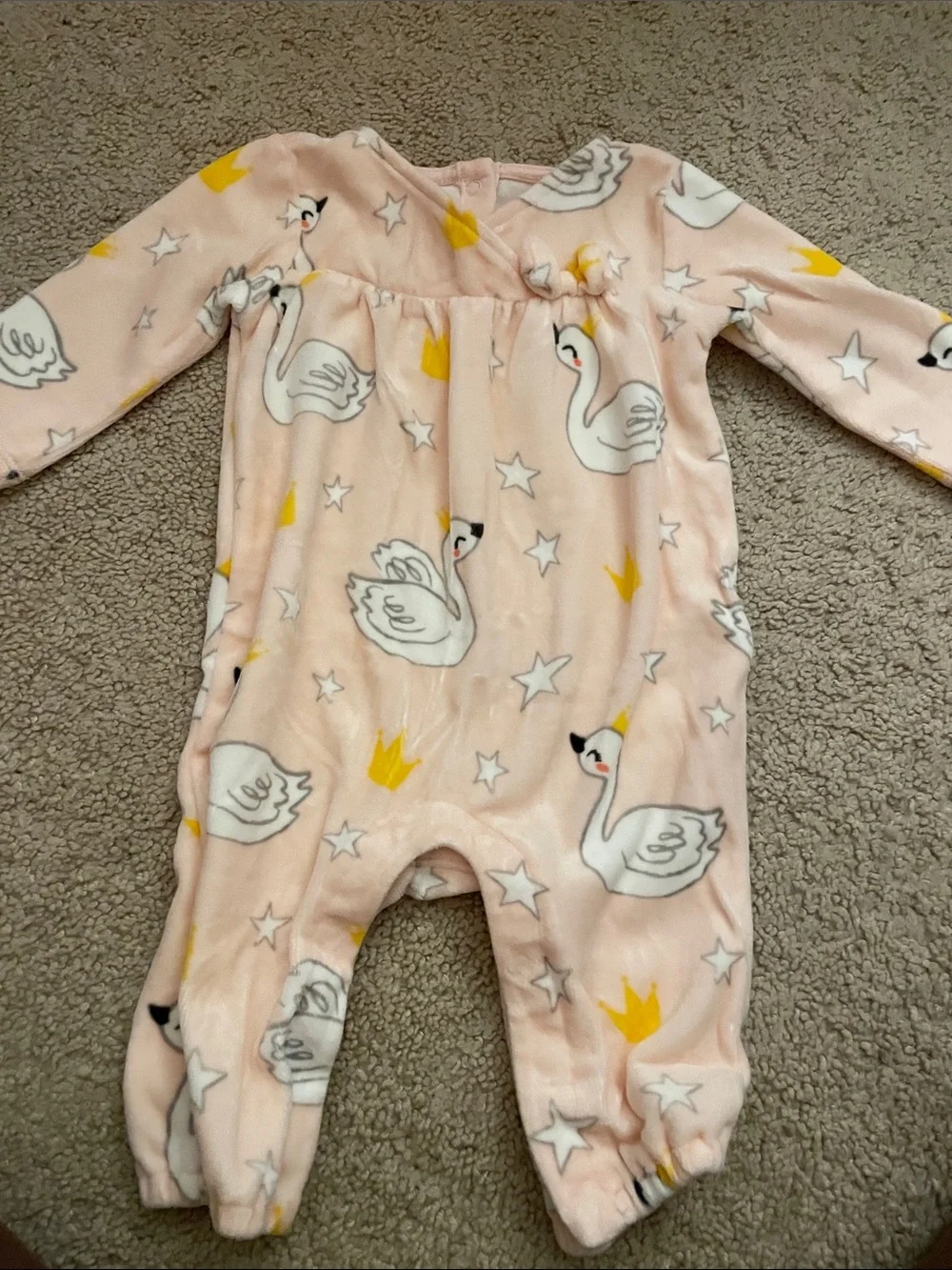 Gymboree Pink Swan Fleece Footie with Yellow Crown Accents